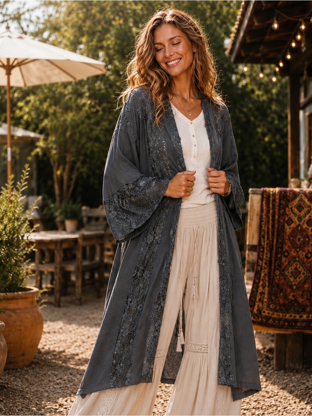 🌸POL Lace Insert Duster P006 - Picture 1 of 12